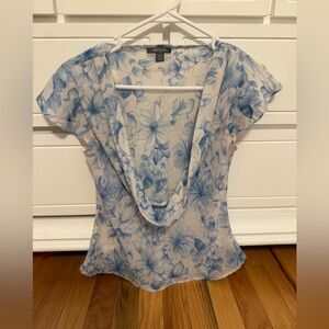 Apt. 9 Blue and White Flutter Sleeve Blouse